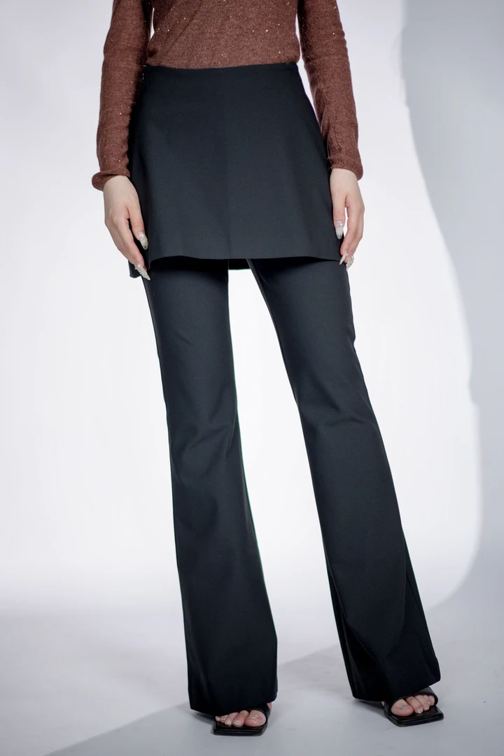 秋季新款假两件休闲裤小众设计时髦显瘦百搭黑色微喇叭阔腿裤