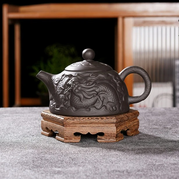 GF036紫砂凤鸣壶祥龙功夫泡茶壶茶具套装半手工浮雕家用紫砂壶