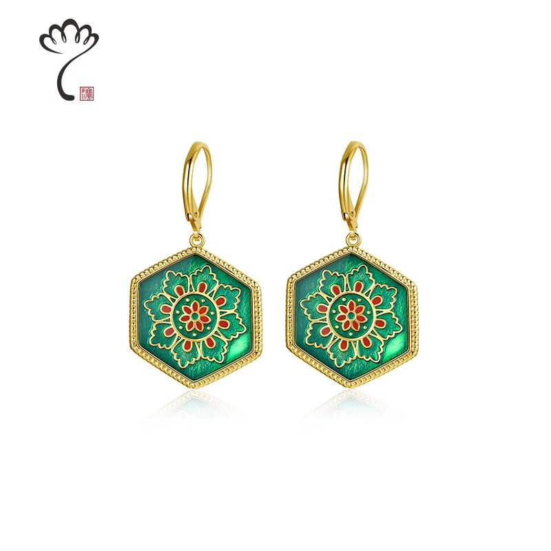 宝相庄 合金耳饰 YO欧美六方聚瑞耳环气质古法中国风简约潮流百搭