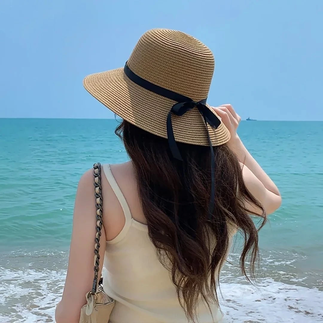 草帽女夏天出游大帽檐沙滩帽子可折叠遮阳帽防晒防紫外线太阳帽潮