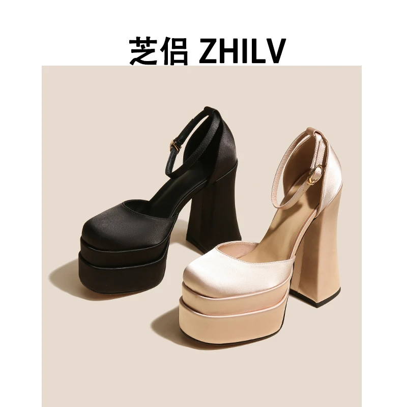 2024年超高跟防水台凉鞋白色婚鞋小个子不累脚黑色粗跟单鞋