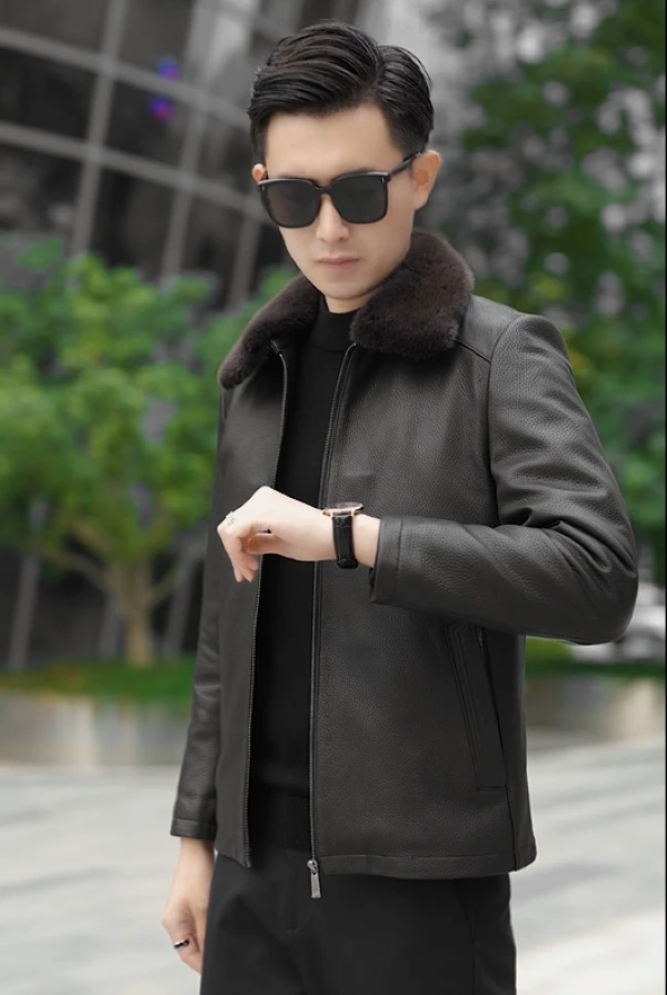 2024新款鹅绒内胆羽绒冬款66035-2海宁山羊皮皮衣男装休闲商务