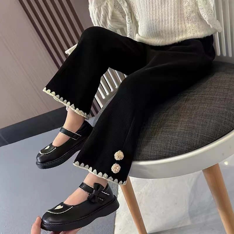 女童裤子秋冬加绒款儿童2024新款洋气小女孩长裤秋冬喇叭裤