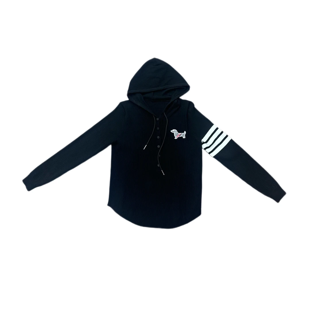 禾一HeYi【黑巧】秋冬小狗毛衣针织衫带帽圆弧下摆时尚百搭显瘦长袖