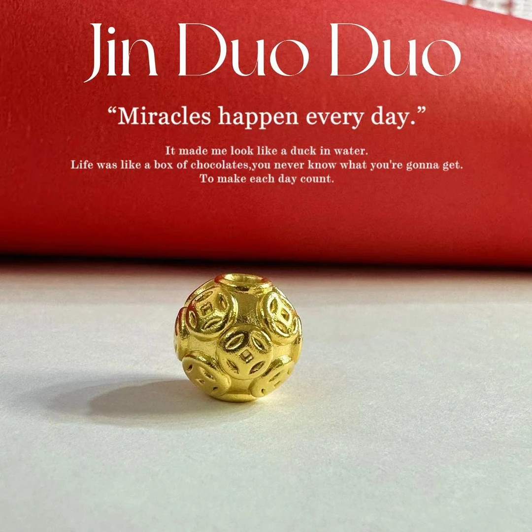 足银银制品 金多多足银配件足银红绳小配件金钱珠包金金钱珠