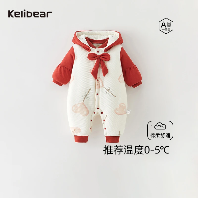 婴儿连体衣冬季女宝宝保暖夹棉可爱300-400克棉婴儿连体衣