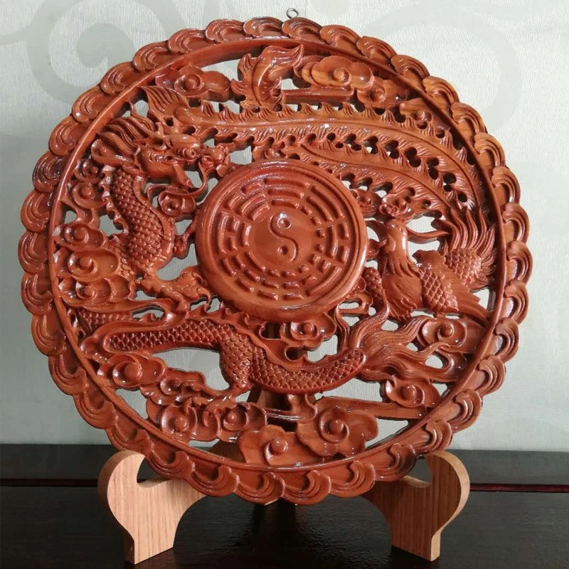 桃木雕刻龙凤盘福字盘山海镇摆件挂件中式礼品工艺品泰山鹤祥公司