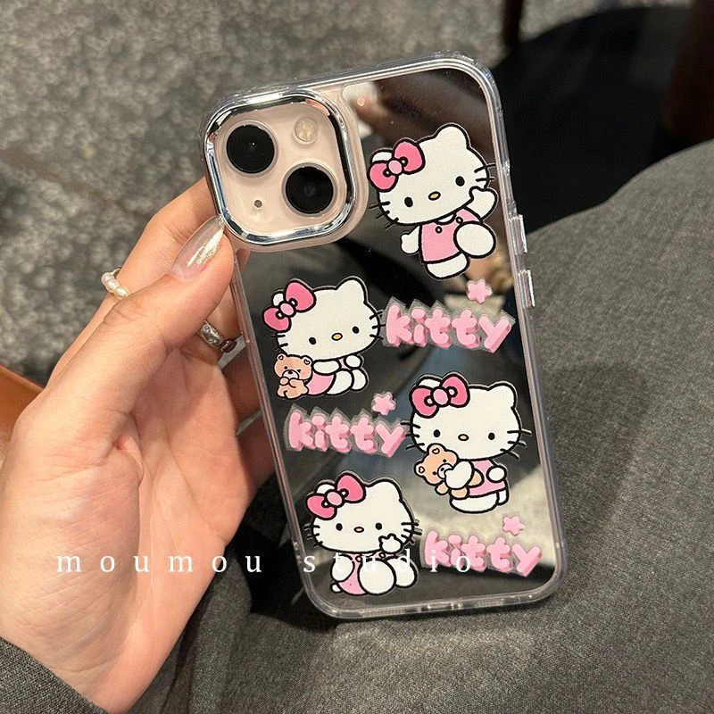 卡通可爱kt猫适用于苹果15新款iPhone13镜子12防摔14男女手机壳xr