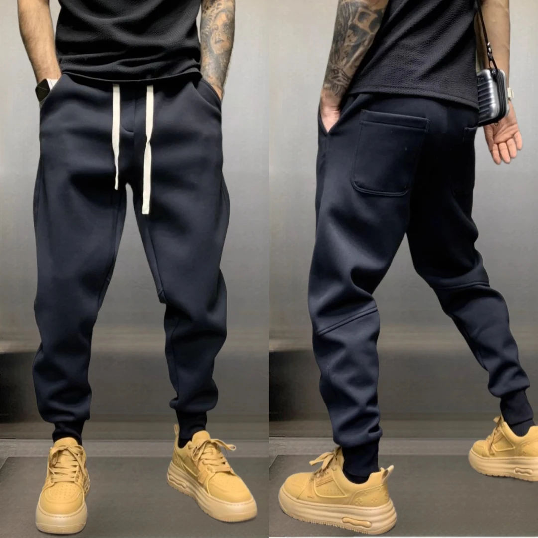 男士秋季2024新款加厚束脚休闲裤男士潮流百搭修身纯色运动卫裤男
