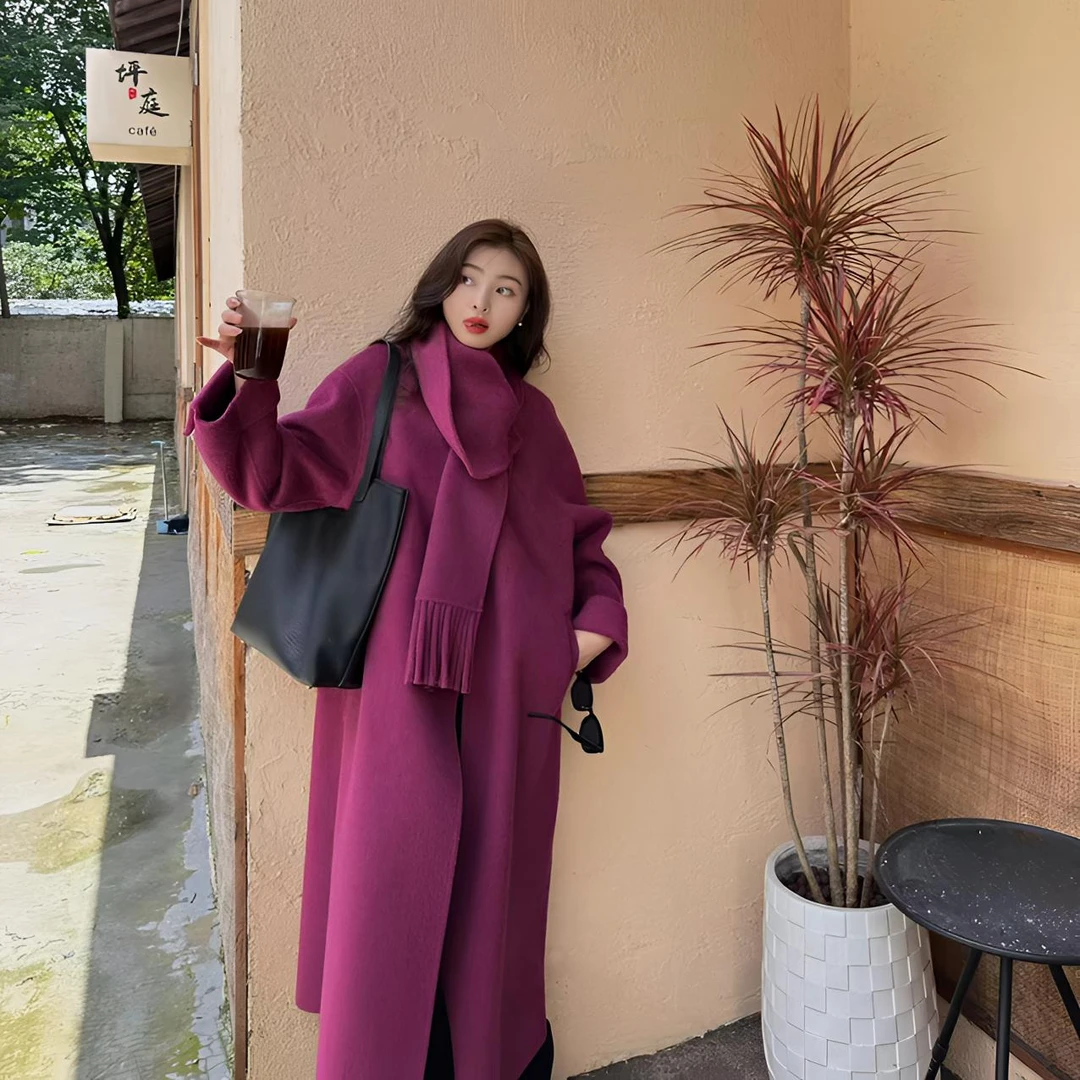 【Caya】乌梅子酱高定通勤长款气质百搭显白围巾长款大衣女小个子