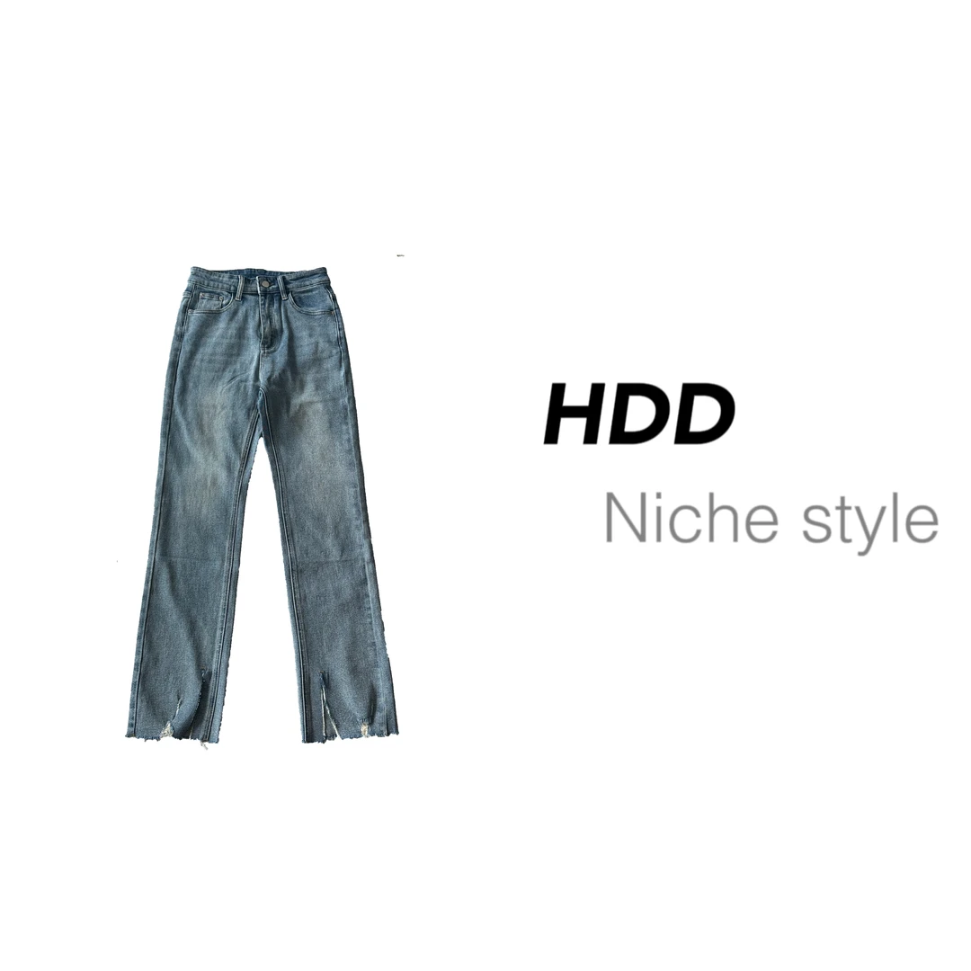 HDD/侯點點/Y3873款牛仔开叉设计直筒长腿裤