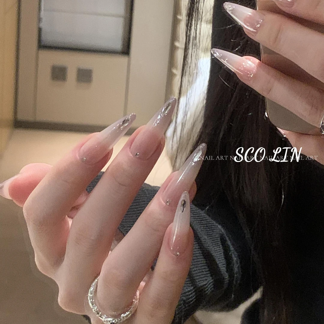 ScoLin【仲夏之梦】镀粉渐变魅力紫施华洛美甲超长杏仁定制穿戴甲