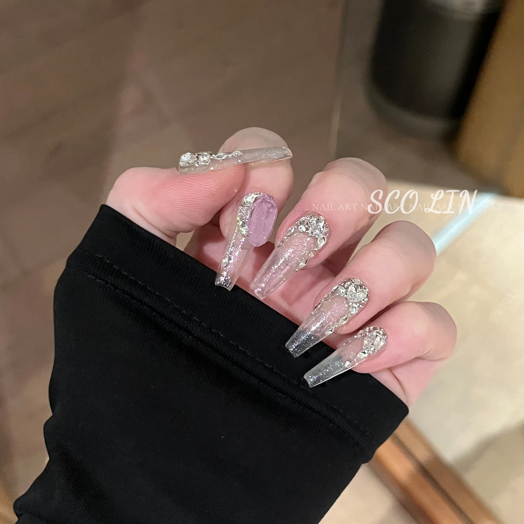 ScoLin【妲己】中古千金 爆闪满锆施华洛 长芭蕾手工定制穿戴甲