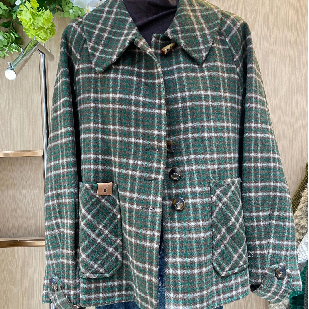 【芸尚】秋冬韩系百搭气质格子短款洋气女士大衣#1202