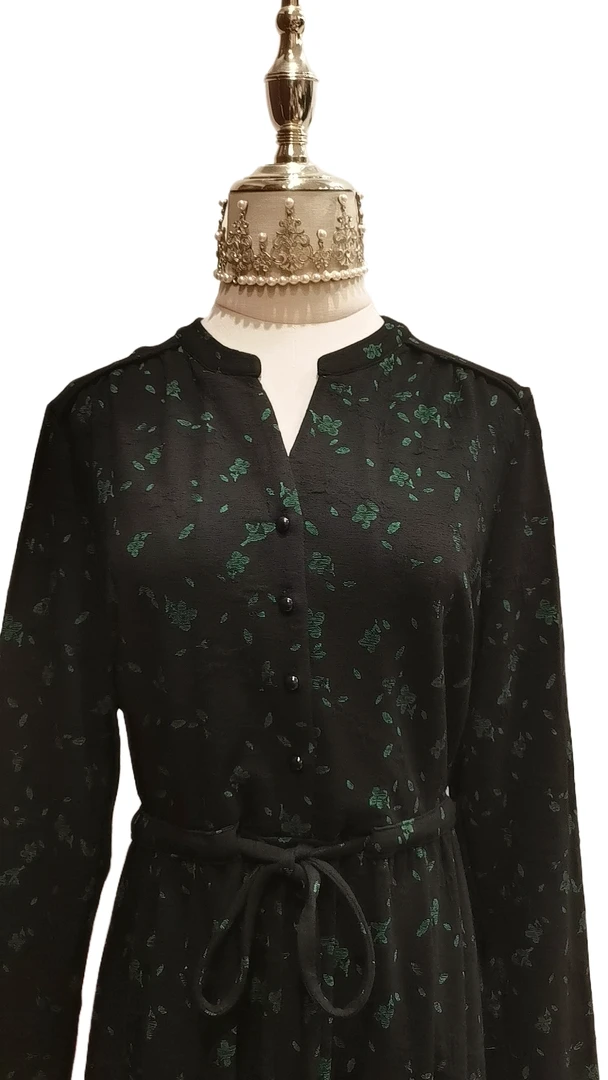 碎花提花大码显瘦气质长袖时尚宽松中长款休闲连衣裙