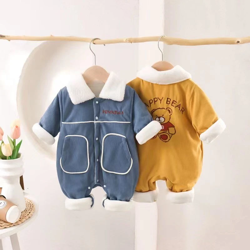 婴儿衣服秋冬装新生儿连体衣男宝宝满月百天超萌外出冬季哈衣爬服