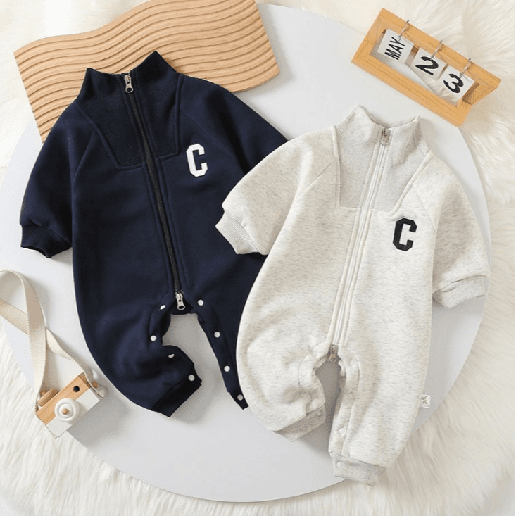 婴儿春秋季韩版休闲长袖拉链式连身衣潮宽松男女宝宝连体哈衣爬服