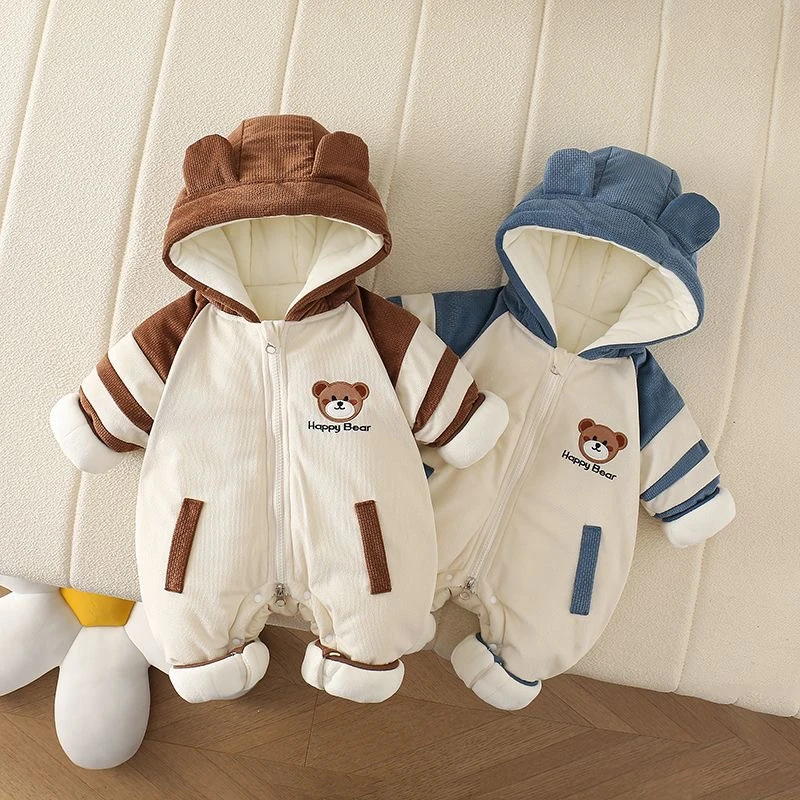 宝宝加厚连体衣秋冬款婴儿加厚连帽冬装哈衣新生儿衣服新款外出服