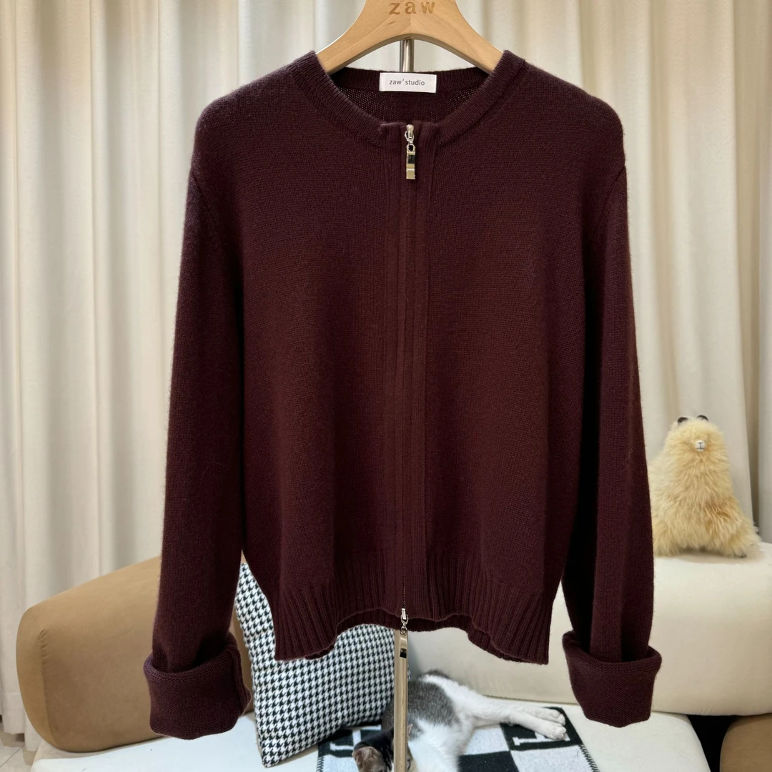 zaw大码胖mm拉链针织开衫女春秋宽松减龄显瘦长袖毛衣外套/24567