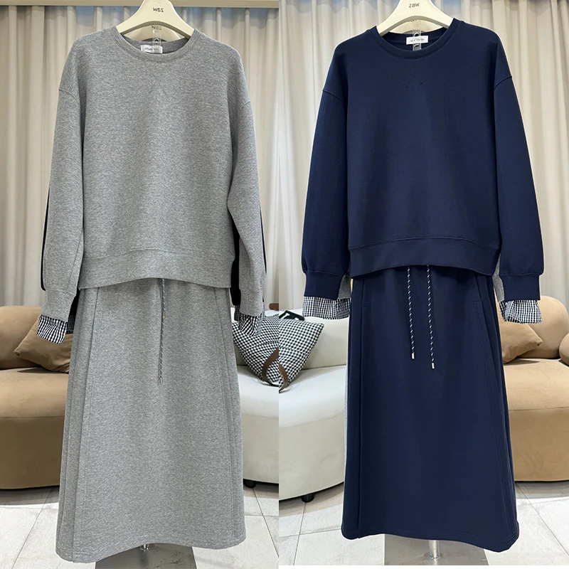 zaw大码女装休闲卫衣连衣裙高腰显瘦遮肉半身裙胖mm两件套/24526