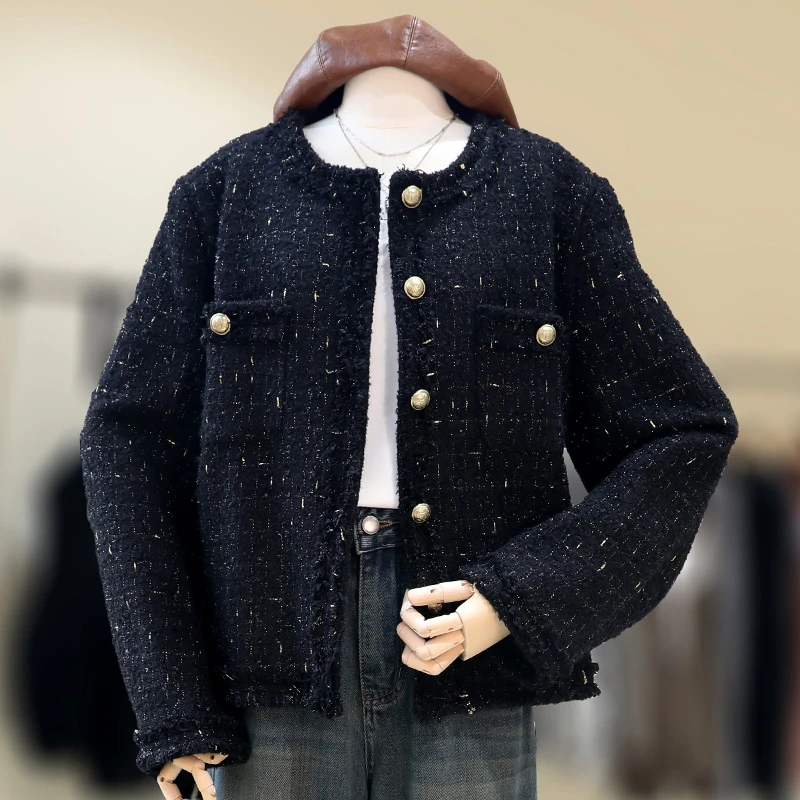 zaw大码女装法式小香风上衣女外套宽松气质短款胖mm粗花呢#23511