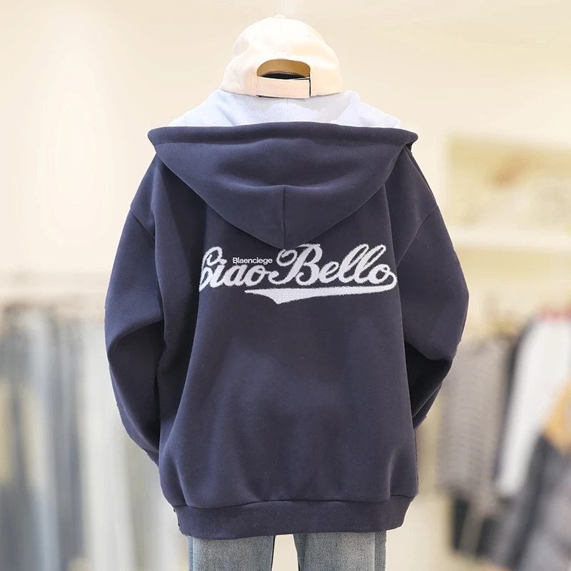 【福利】大码连帽卫衣外套女秋冬加绒胖mm显瘦休闲百搭上衣/24649