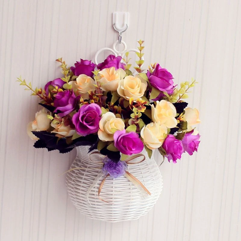 【新疆包邮】壁挂仿真花假花篮套装墙壁花家居装饰花卧室摆件花塑