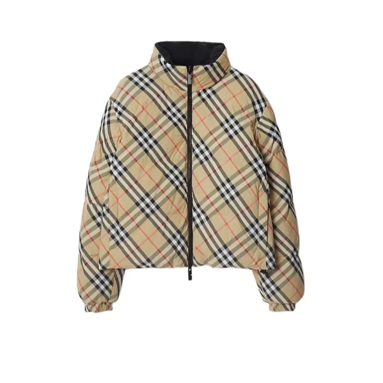 全新未使用 BURBERRY/博柏利 小花6娜 格纹宽松拉链长袖羽绒服