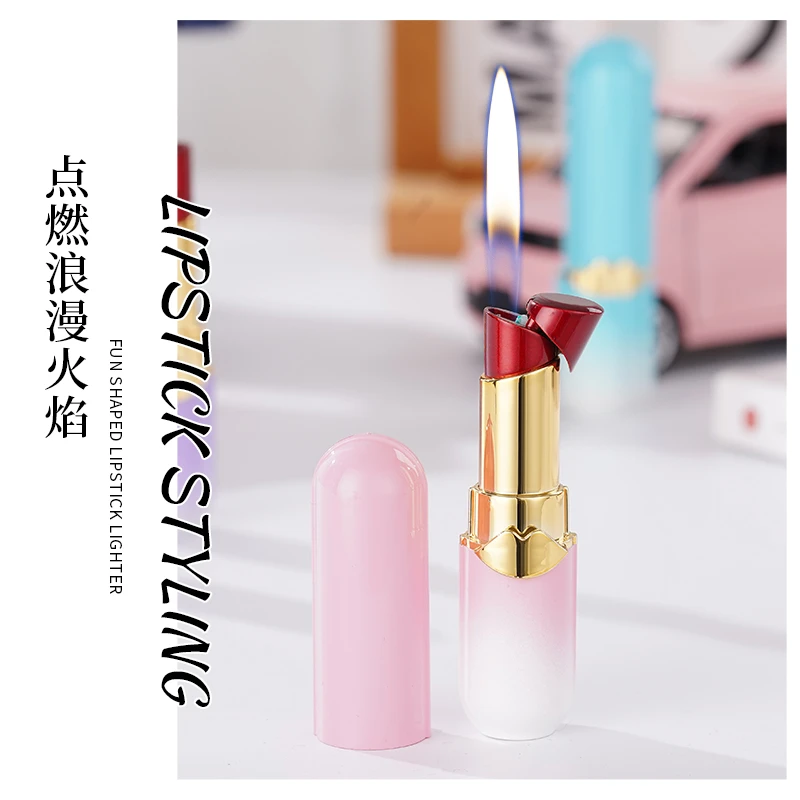 网红高颜值创意稀奇古怪口红造型明火女生打火机个性小巧便携耐用