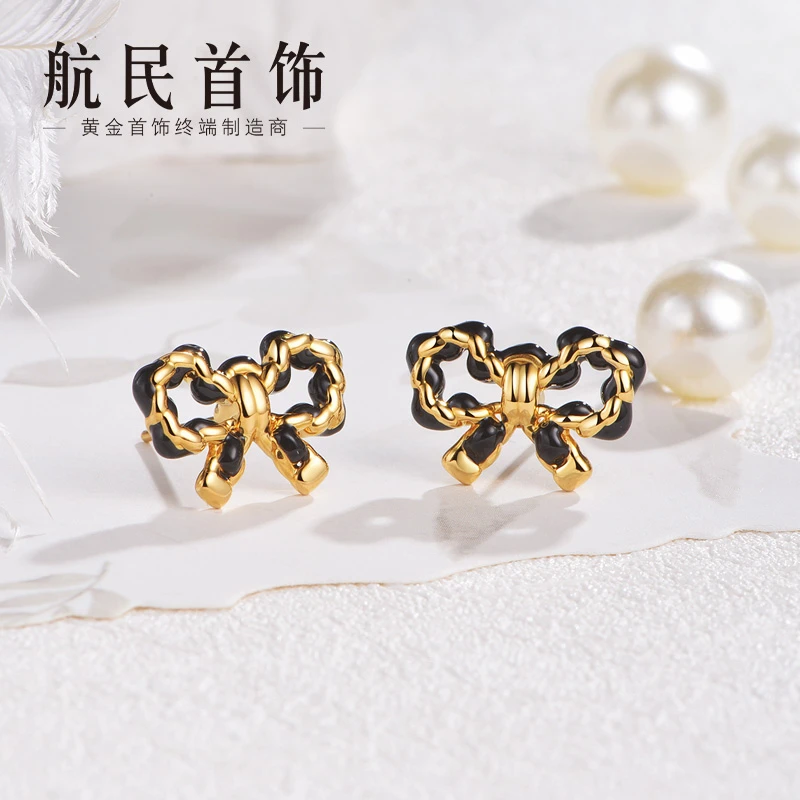 航民首饰 邂逅 黄金耳钉足金5D珐琅蝴蝶结款XYJ1435工费300元/件