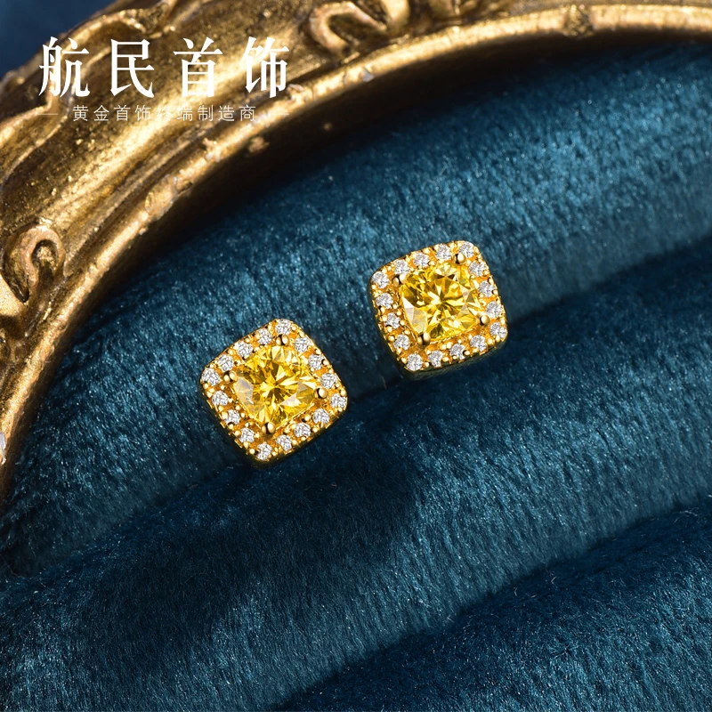 航民首饰黄金耳钉足金轻奢小方糖耳饰XYJ1412工费570元/件