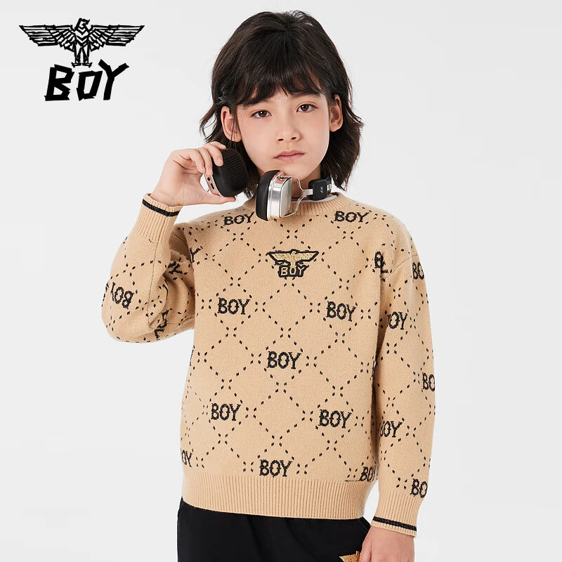 BOY童装秋季新款儿童套头舒适毛衫衫高级提花休闲毛衣男女童