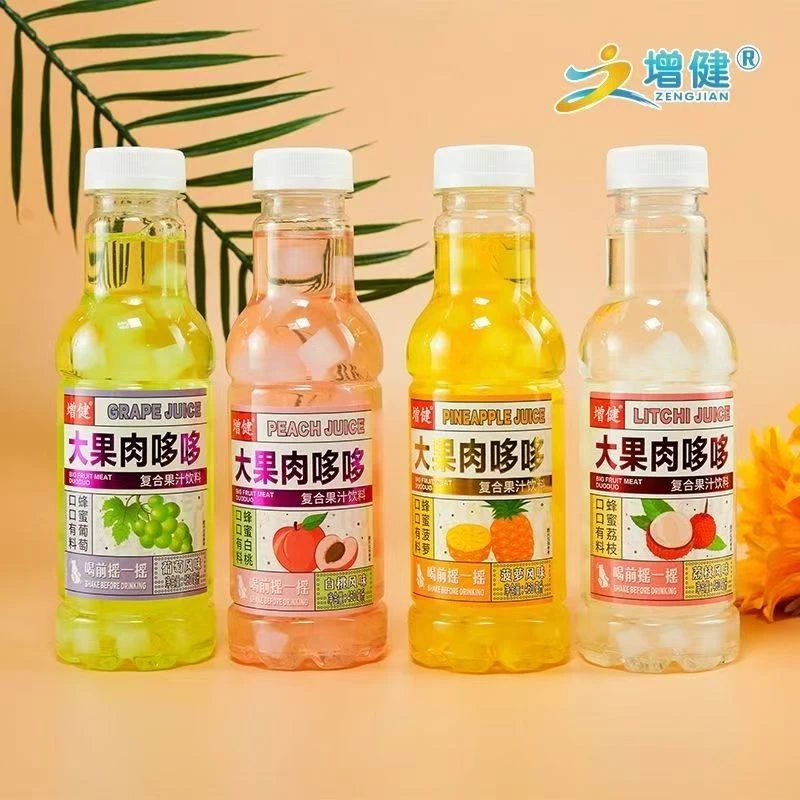 增健大果肉哆哆瓶装果肉果汁饮料460Ml菠萝葡萄蜜桃味荔枝味果汁