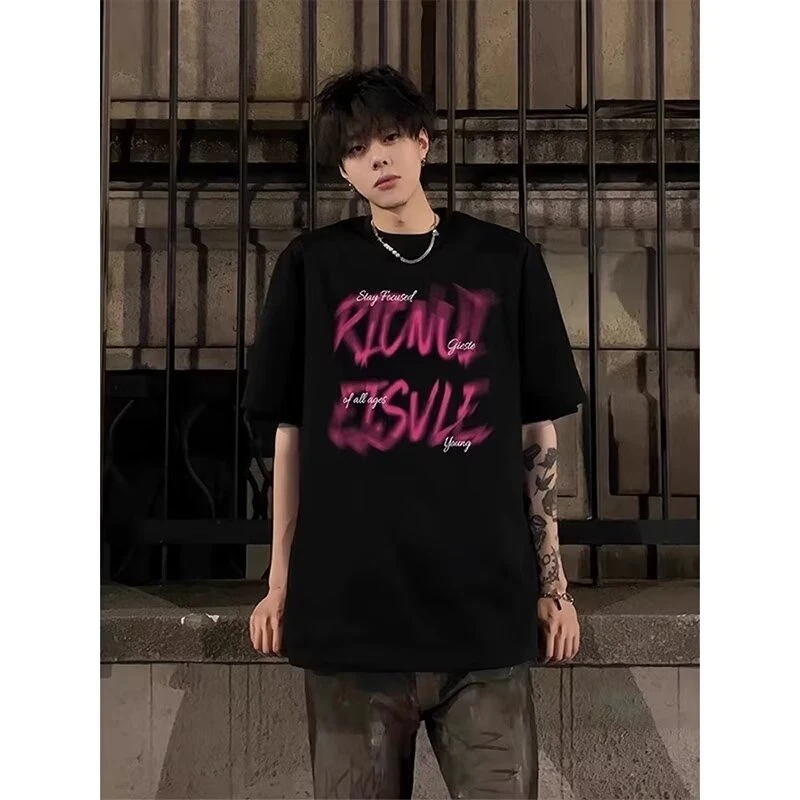 美式复古重磅纯棉短袖t恤男夏季街头潮牌潮流痞帅半袖宽松五分袖