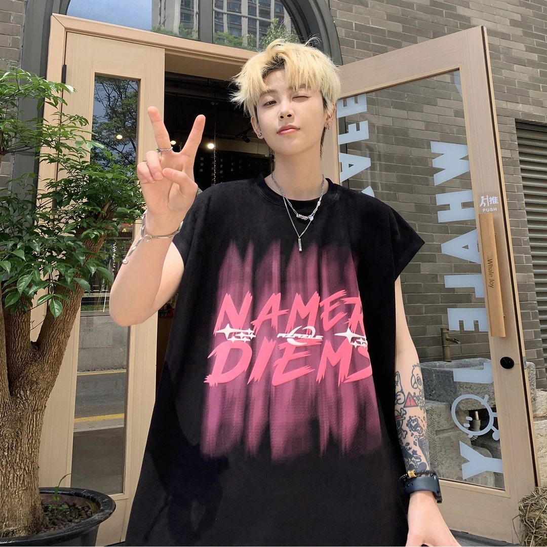 仿麂皮绒坎肩背心男士夏季美式潮牌重磅篮球跨栏运动无袖t恤马甲
