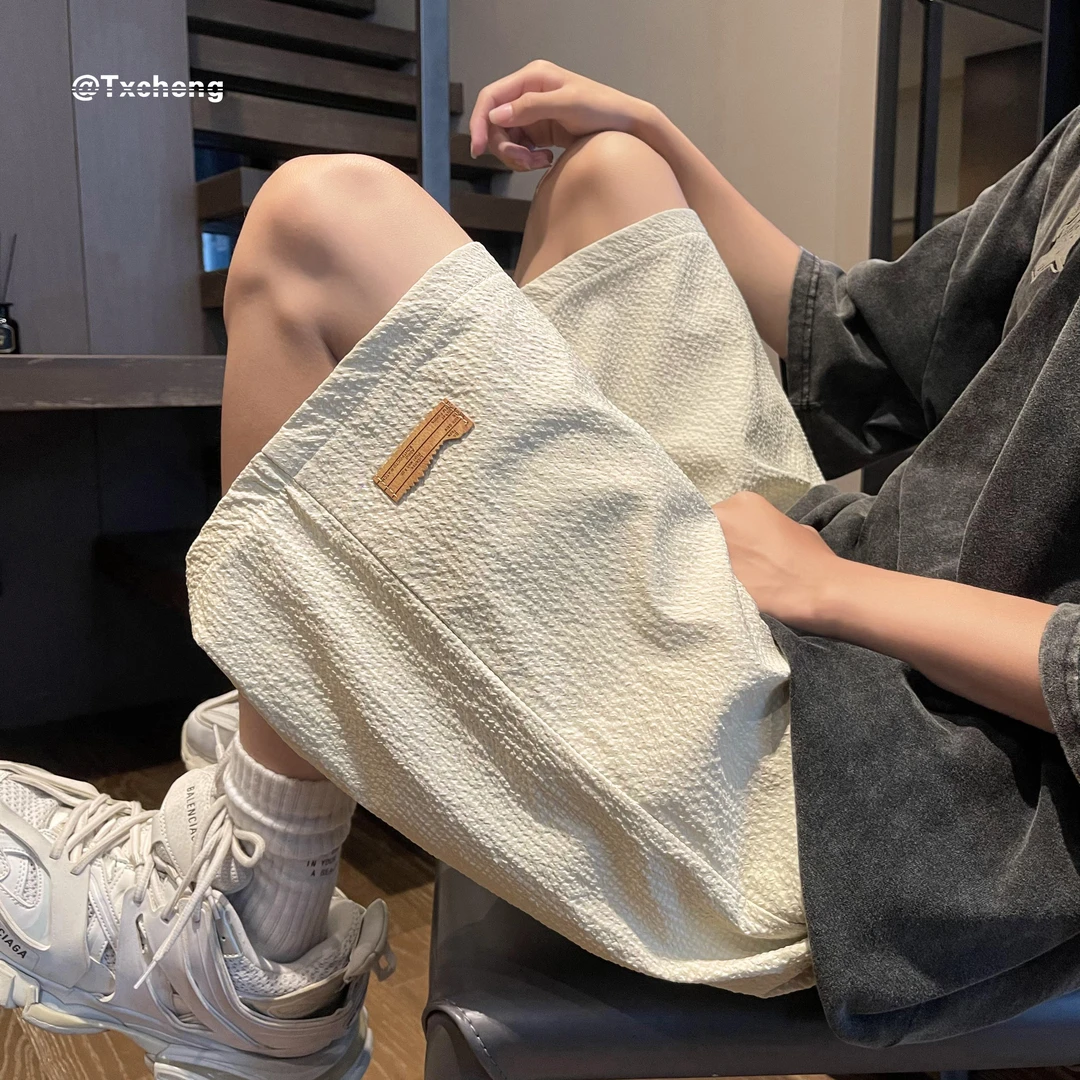 泡泡纱速干休闲短裤男夏季薄款冰丝裤子美式潮牌宽松阔腿五分中裤