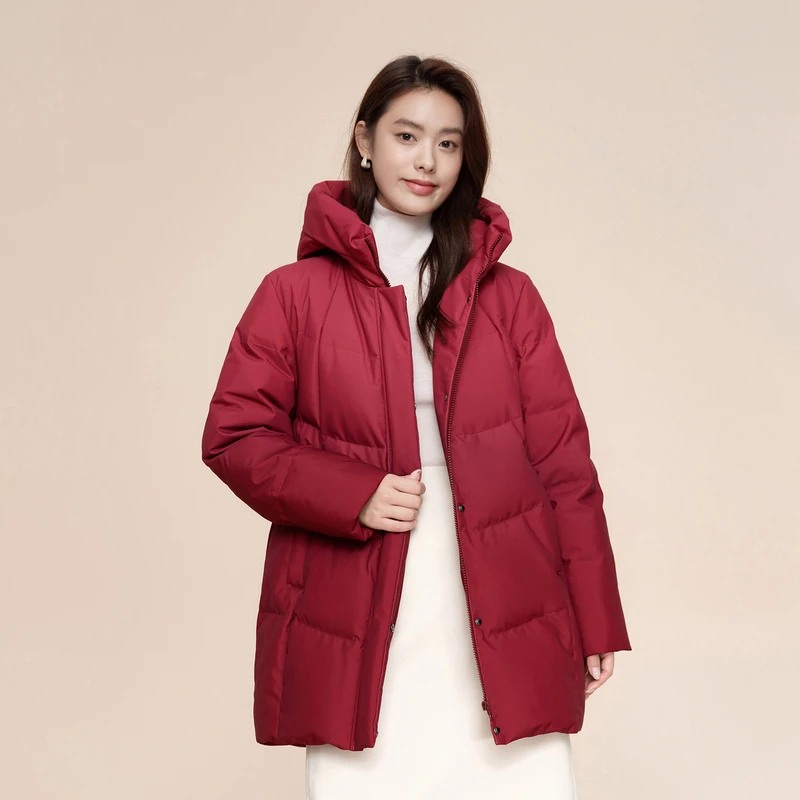 【波司登】2024冬季新款女中款经典休闲连帽保暖羽绒服B40145122B