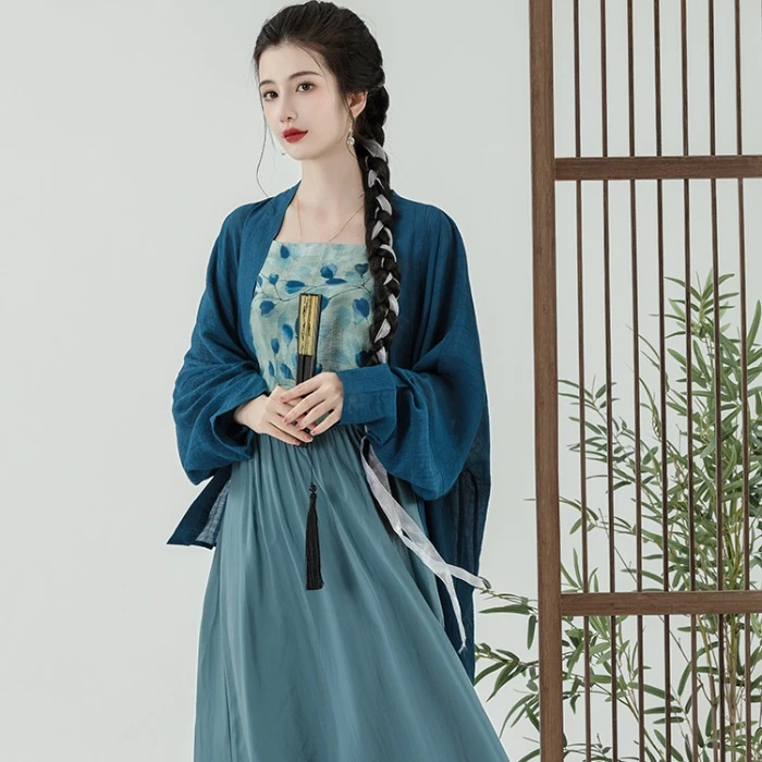 新中式复古高级感宋制改良古风汉服夏装2024民族风披肩吊带连衣裙