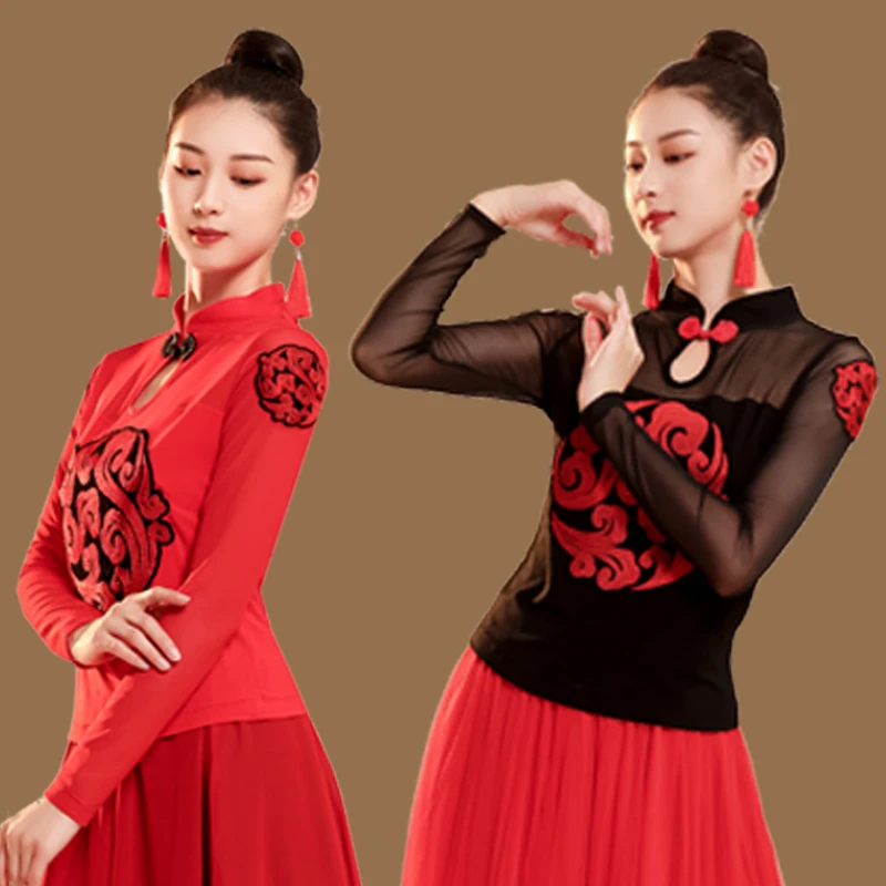 老师推荐古典舞蹈上衣女黑色纱袖跳舞衣服时尚性感气质现代风韵演