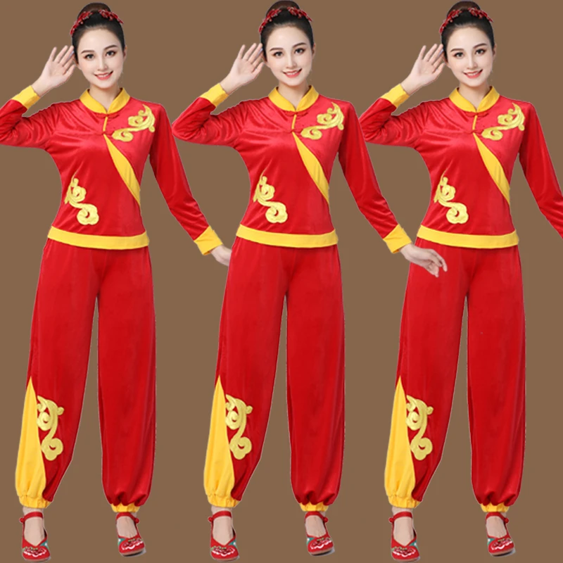 悦姿美特广场舞服装新款套装金丝绒舞蹈服秧歌服打腰鼓服喜庆表演