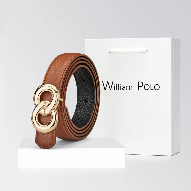 保罗皮带女士2025新款时尚复古真皮平滑扣腰带装饰配牛仔裤带女款