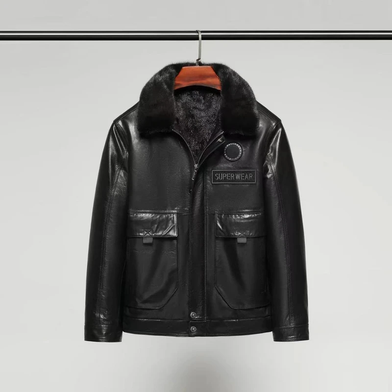 256161-男胎牛皮水貂内胆毛领