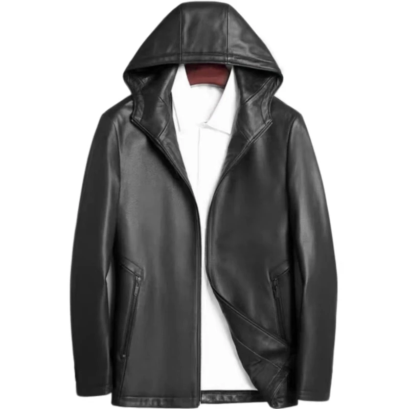 922-男士原纹鹿皮皮衣连帽外套