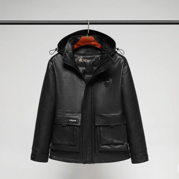 7738-男士牛皮连帽皮衣休闲外套