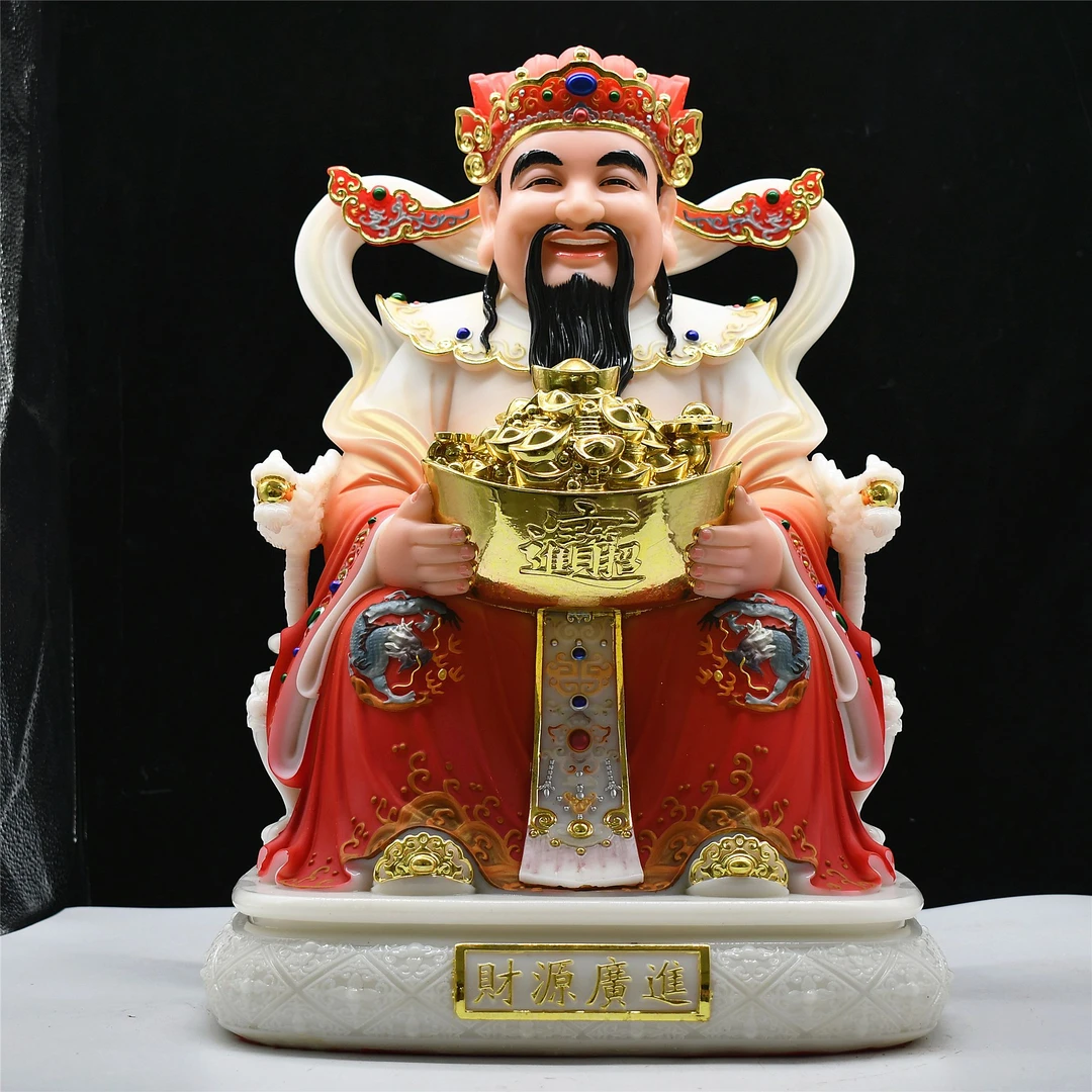 元宝财神摆件家用汉白玉五路财神爷文财神佛像供奉开业招财纳财