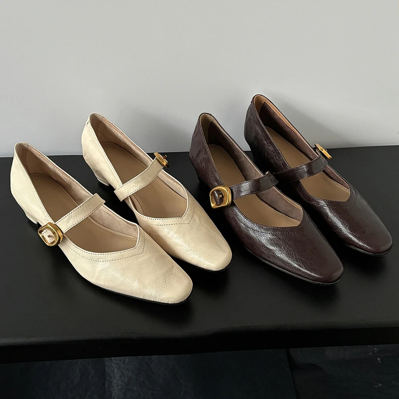2024新款真皮玛丽珍鞋女鞋通勤百搭浅口一脚蹬小众配裙子气质单鞋