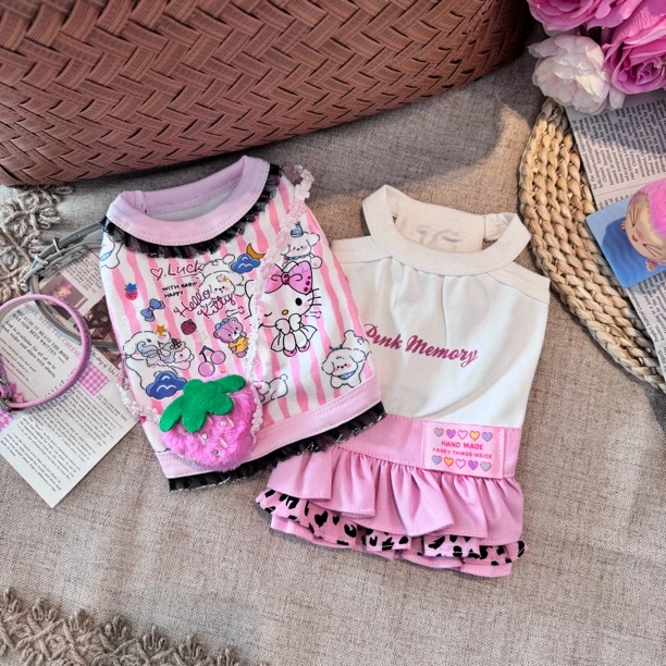 断码清仓】早秋高定系列kitty草莓公主三件套保暖时尚宠物衣服狗狗