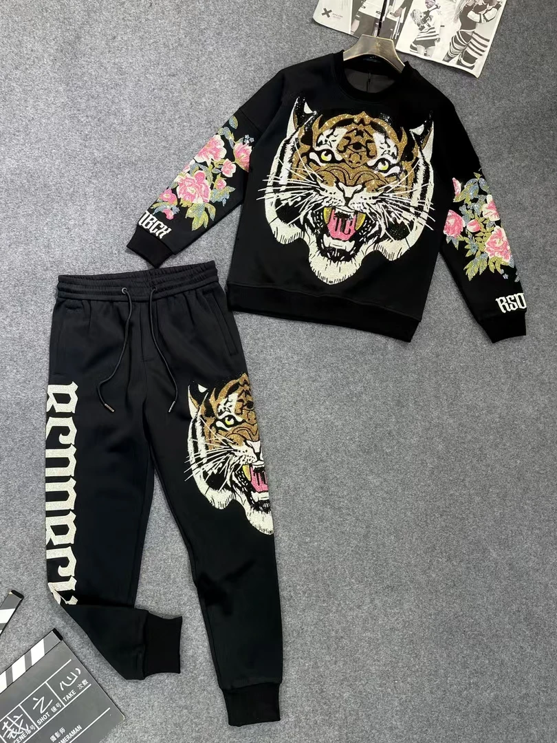 骁洋 11837-52 新款牡丹花老虎加绒长袖男大码潮宽松韩版加绒卫衣