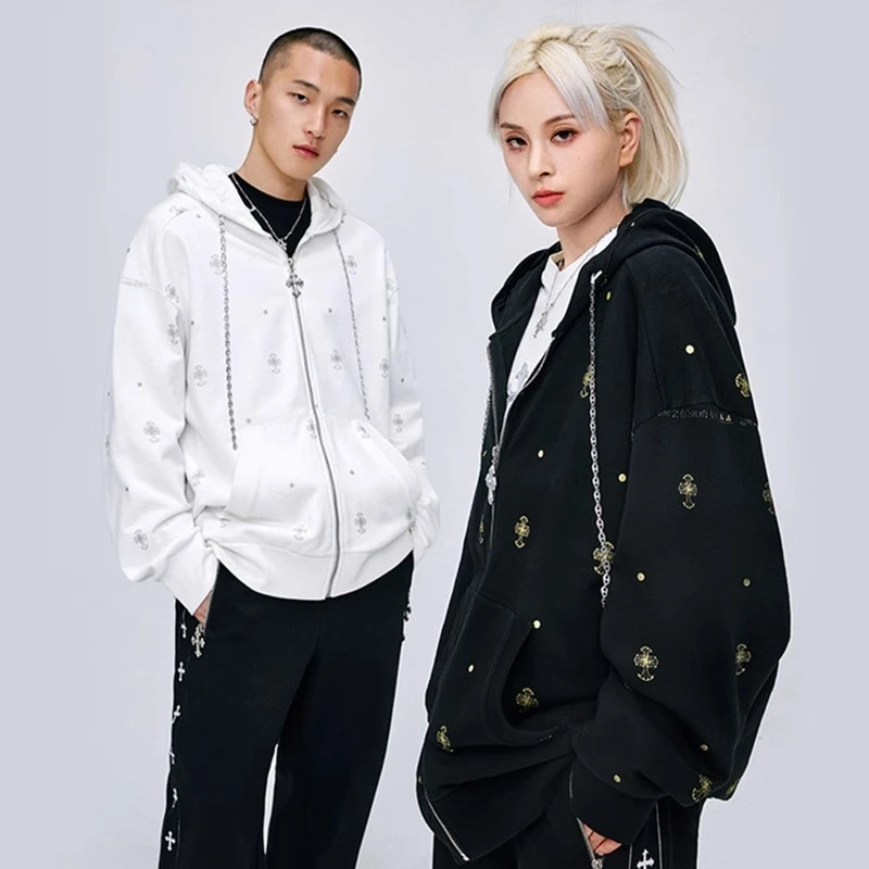 MRJ周杰伦原创品牌外套时尚情侣百搭宽松拉链连帽卫衣运动休闲装