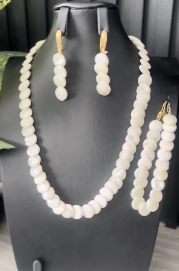 不锈钢贝壳项链 白色颈饰颈链纯天然扇贝3件套装手工轻奢